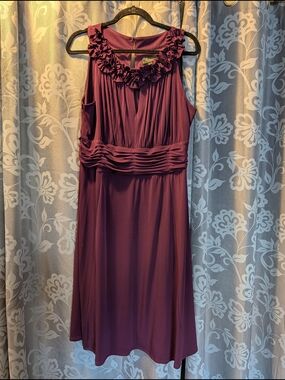 Dress Barn Plum Ruffled-Neck Sleeveless A-Line Dress